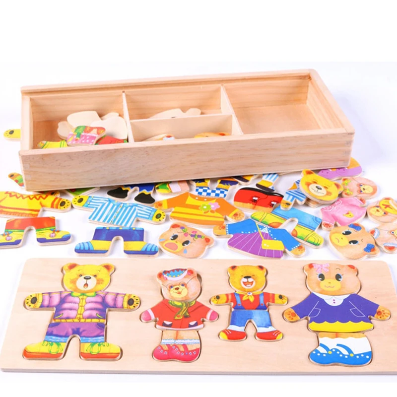 Четыре медведя переодевания деревянный Игровой набор для детей раннего