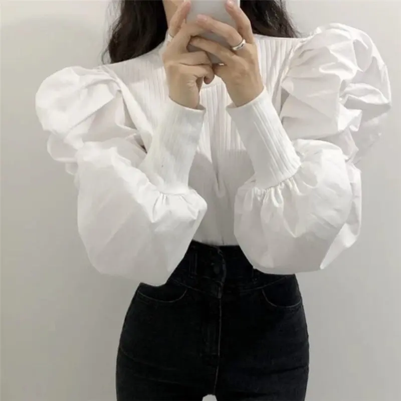 

Alien Kitty Thread Female All-Match Lantern-Sleeved 2020 Solid Autumn Sweet Fashion Loose Free High Quality Casual Basic Shirt