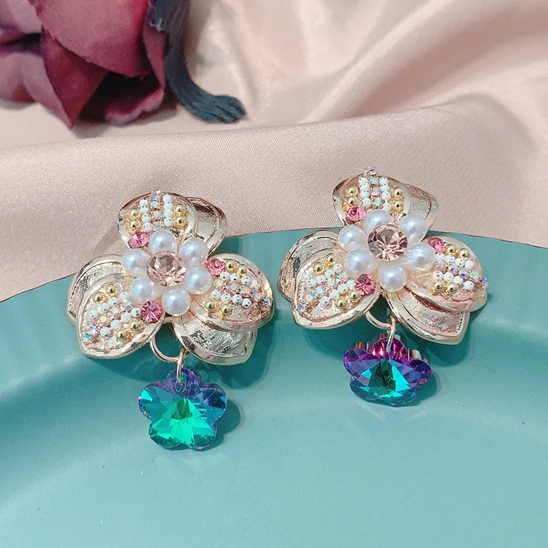 Вечерние роскошные серьги для женщин ручной работы Кристальные цветочные из