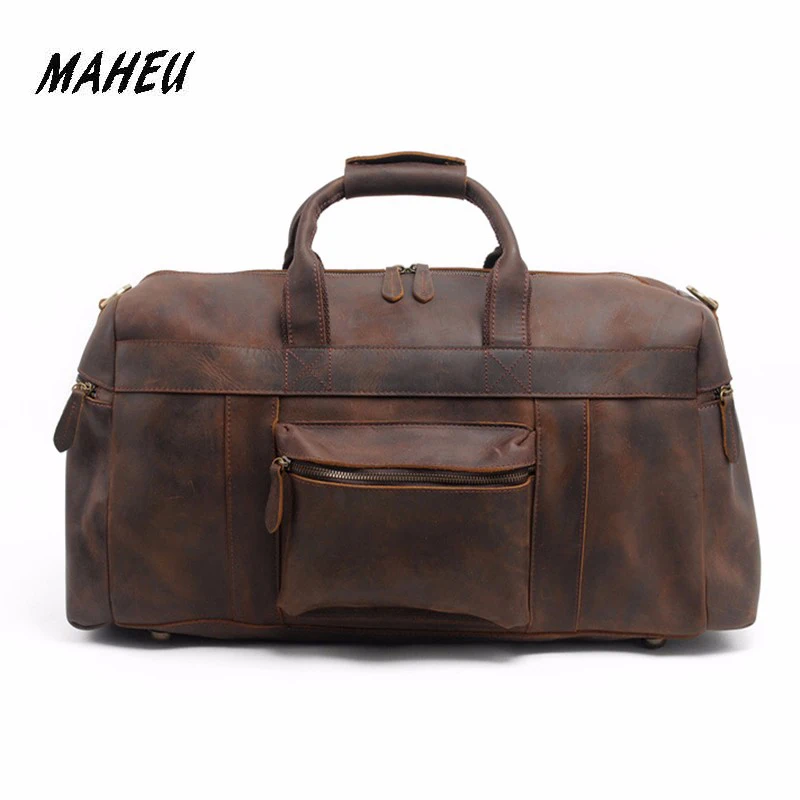 Большая дорожная кожаная сумка 60 см вместительные мужские дорожные сумки из
