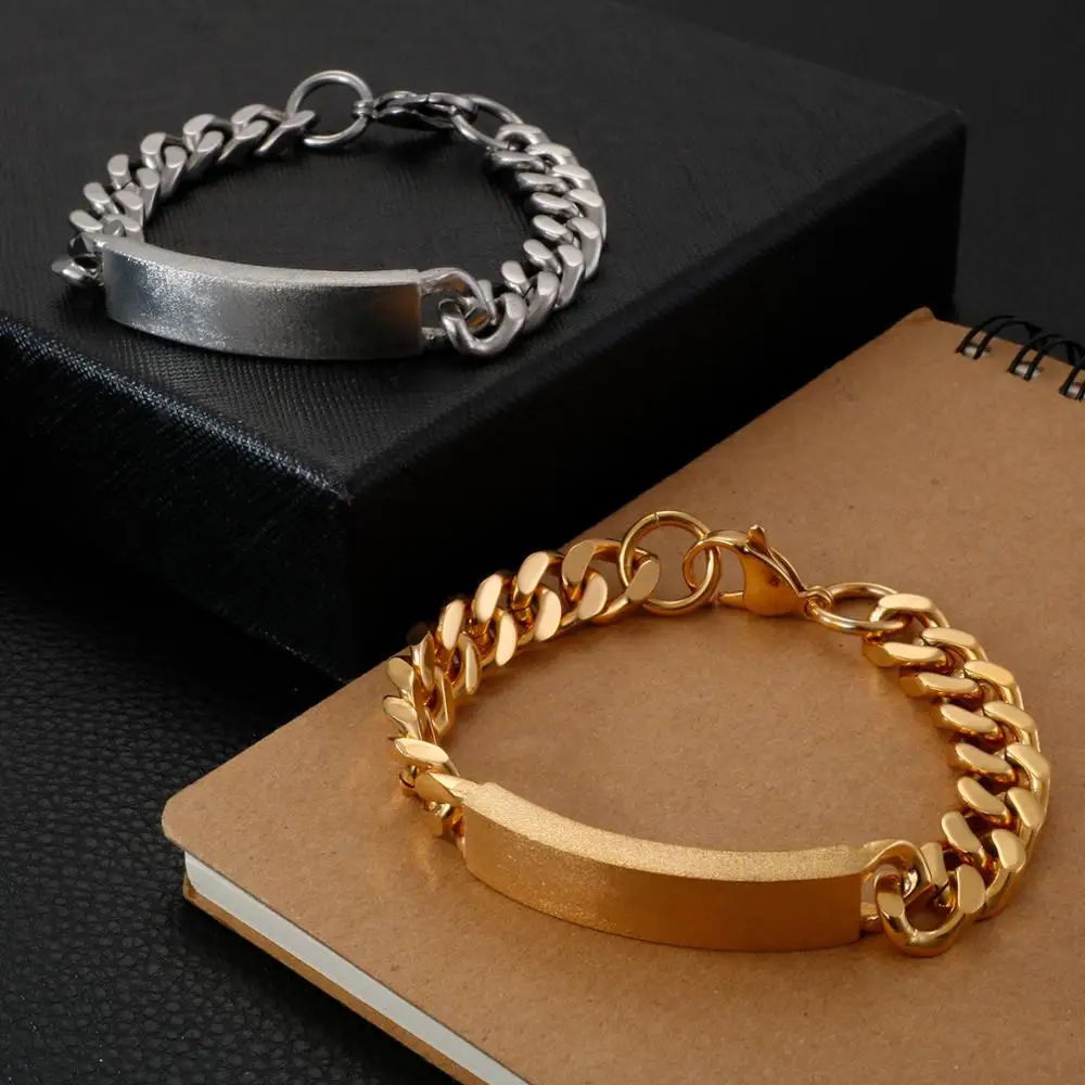 

4/6/10MM Width Stainless Steel ID 21CM Bracelet For Men Hip-hop Party 2020 jewelry Fashion Chain Cuff S Gold Wholesale Items