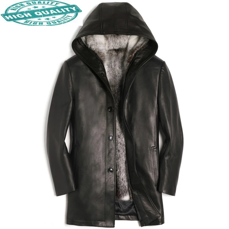 

Genuine Men's Jacket Winter Natural Mink Fur Real Deerskin Leather Coat Hooded Luxury Jackets 8202 KJ3821