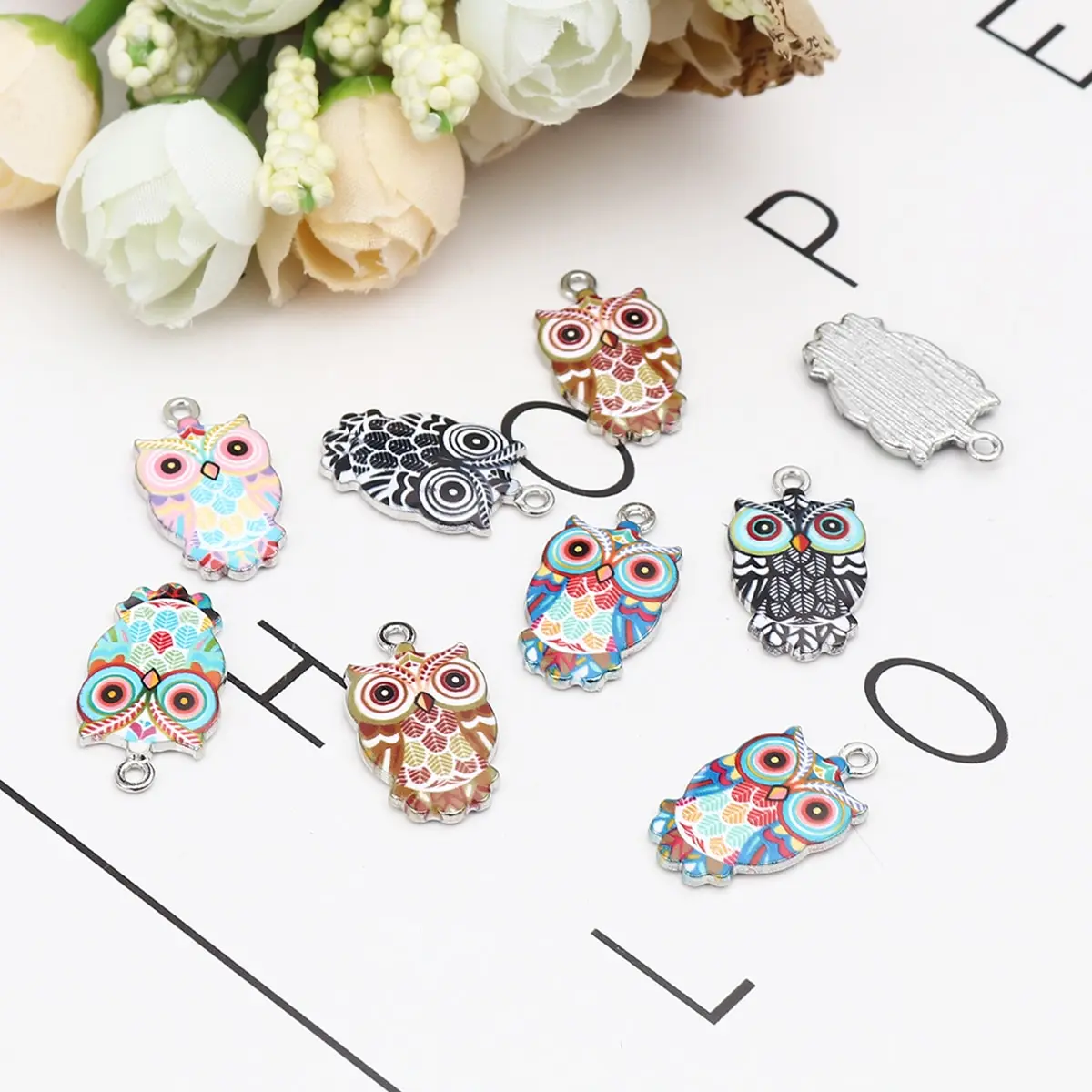 

10PCs Fashion Jewelry Making Pendant Halloween Pendants Necklaces Charms Owl Animal Multicolor Enamel DIY Findings 23mm x 13mm