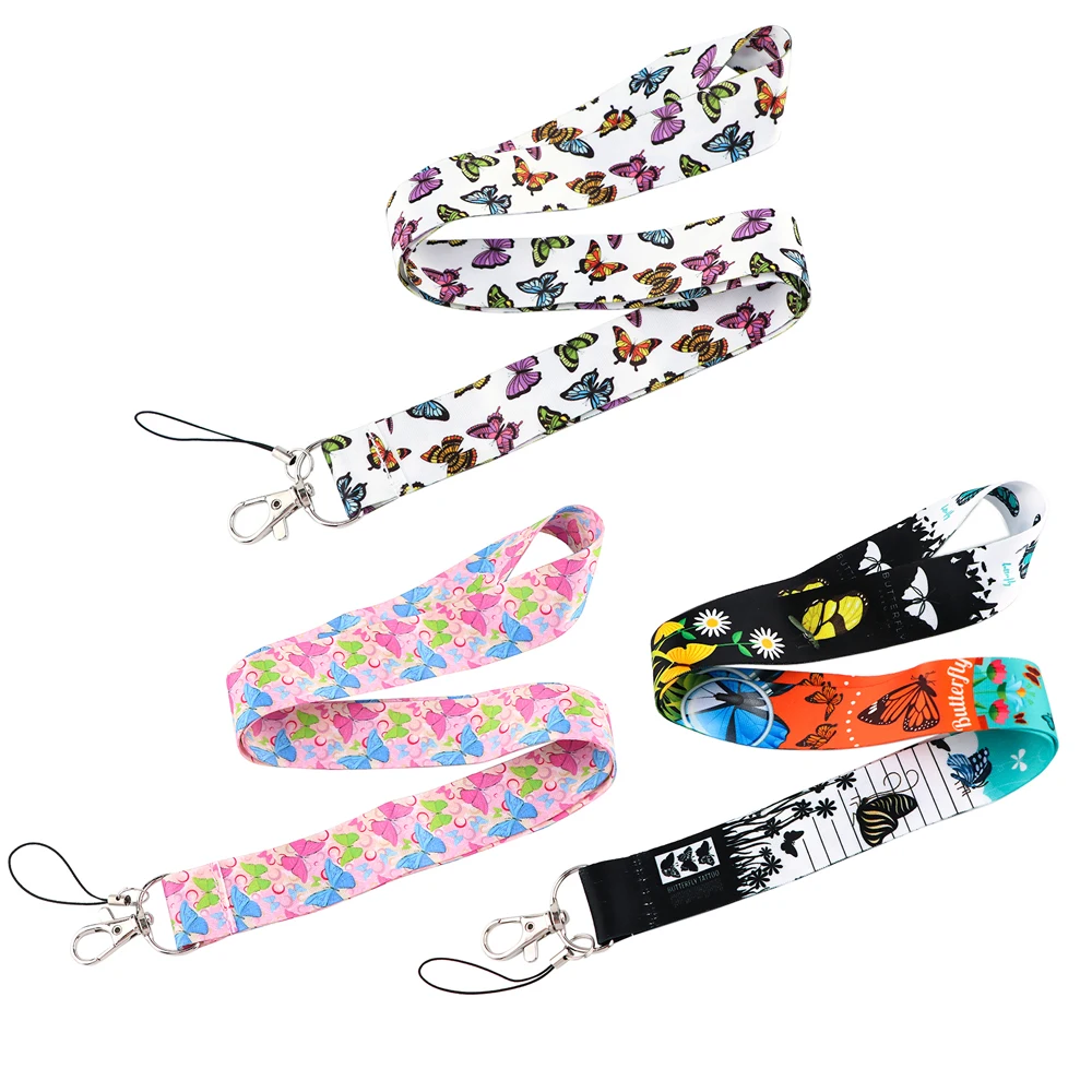 

CB849 Pink Butterfly Lanyard Neck Rope Lanyard for Key ID Card Cell Phone Straps Cute Necklace Hand Phone Strap