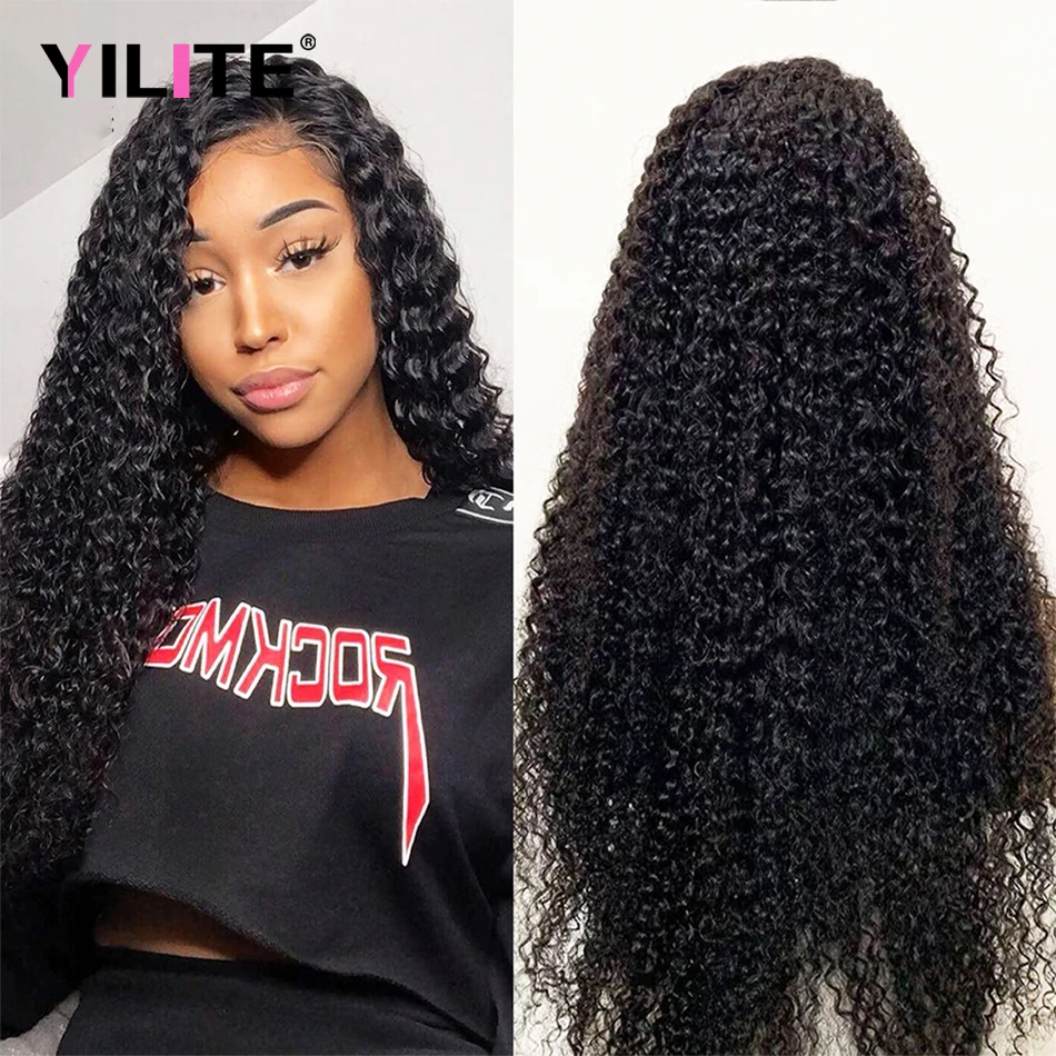 

180% Density 4x4 Lace Closure Human Hair Wigs Glueless Kinky Curly Indian Human Hair Wig Pre Plucked Baby Hair Remy Hair 30 Inch