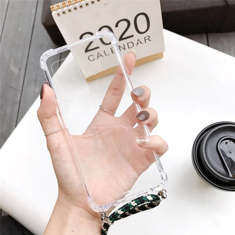 transparent clear strap lanyard phone case on for xiaomi mi poco m3 f3 5g x3 shockproof silicone soft tpu back cover for poco x3 free global shipping