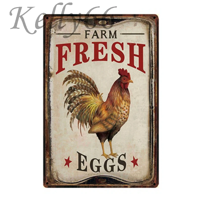[Kelly66] ферма сладкие свежие яйца сумасшедшая курица леди жестяной плакат домашний декор Настенная картина в