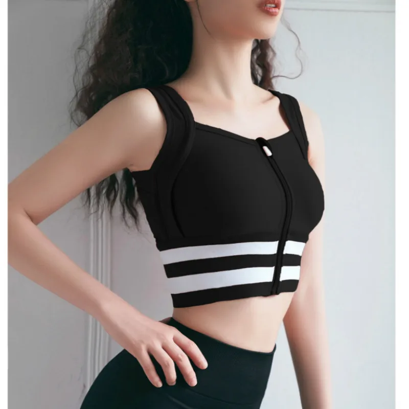 Women Zipper Push Up Sports Bra Plus Size Professional Quick Dry Padded Shockproof Gym Fitness Running Yoga Sport Brassiere Tops