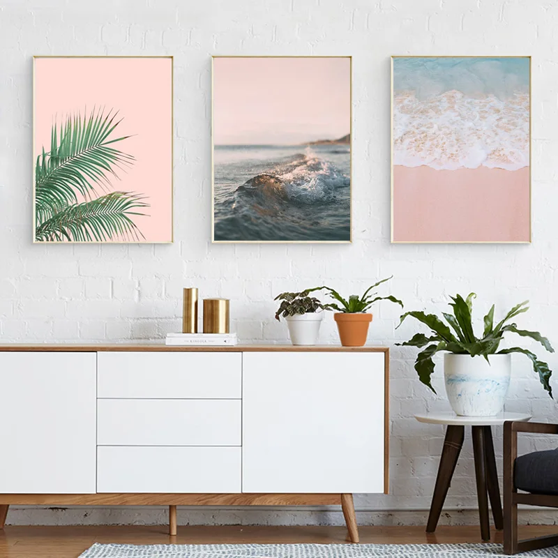 Скандинавский постер розовое пляжное искусство холст живопись Одуванчик