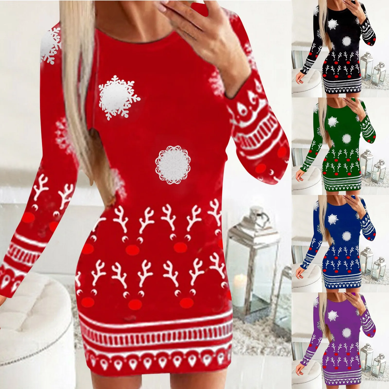 

Женское рождественское платье-свитер, модные осенне-зимние платья с длинным рукавом и принтом, женское рождественское мини-платье, топы 2021, ...