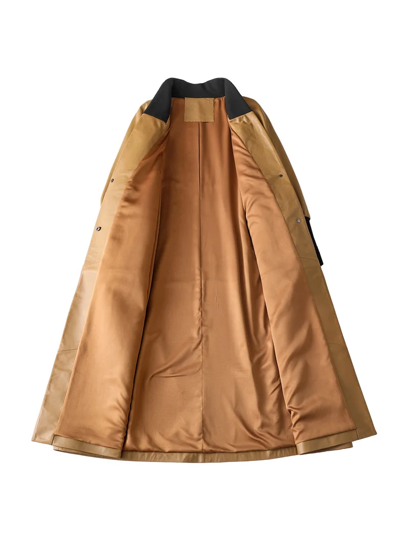 

2021 Factory wholesale genuine leather women's sheepskin loose Korean version coat long leather windcoat genuine leather jacket