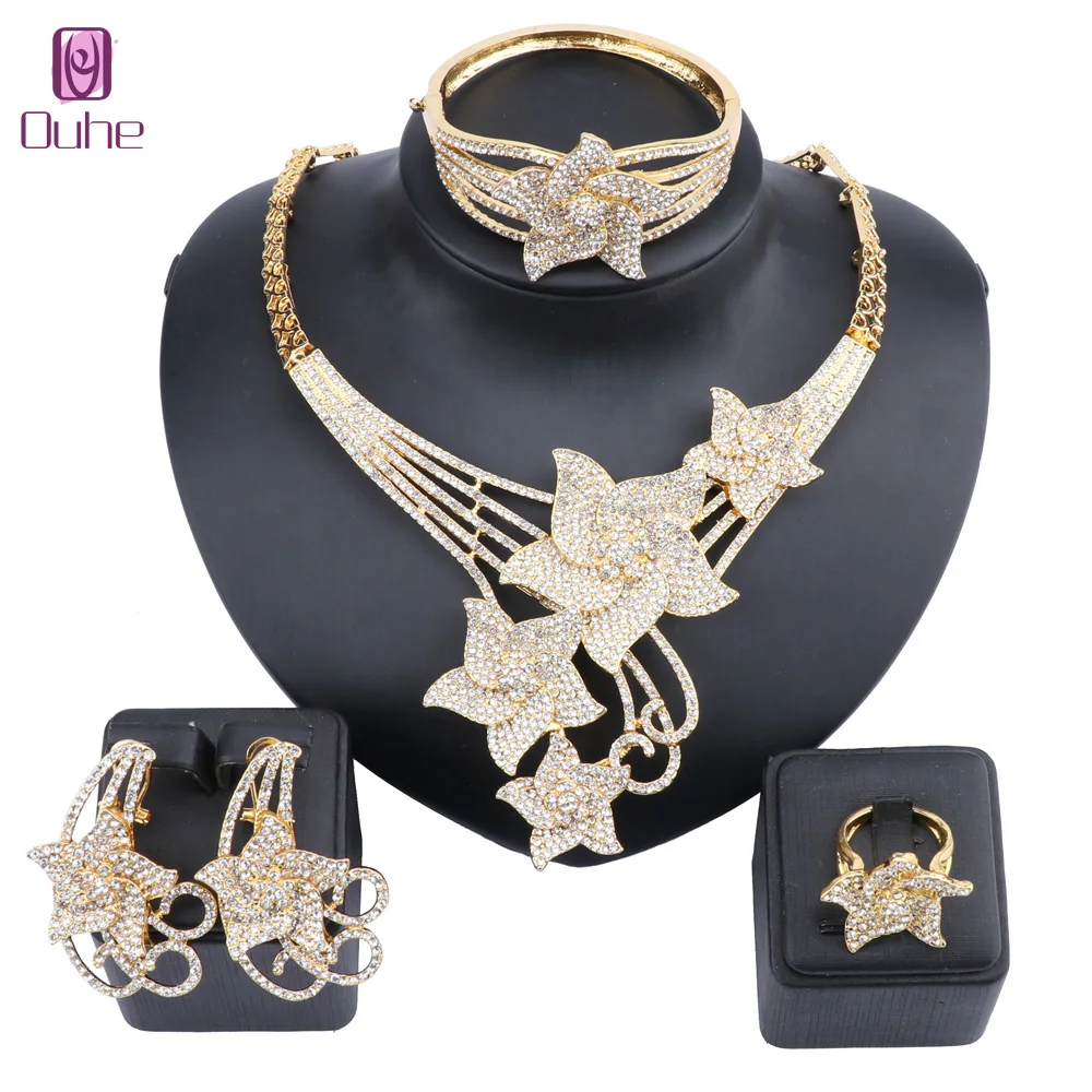 Fashion Star Rhinestones Crystal Necklace Bracelet Wedding Party Elegant Women Earrings Ring Classic Jewelry Sets | Украшения и