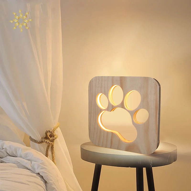 Home Decor Wooden Dog Paw Lamp Children's Night Light Kids Bedroom Decoration Warm LED USB Children Gift K802 | Дом и сад