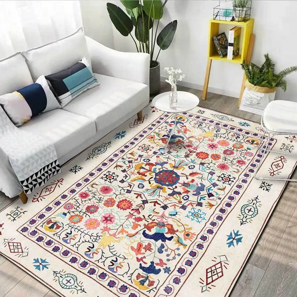 

American Style Bedroom Bedside Carpet Retro Colorful Flower Printed Living Room Kitchen Doormat Hallway Bath Anti-Slip Floor Mat