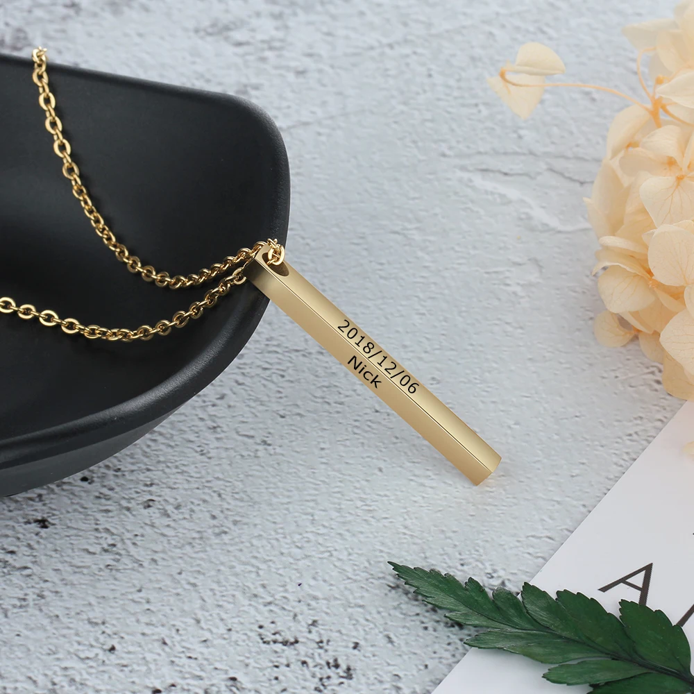 Ожерелье с гравировкой по четырем Сторонам вертикальная подвеска 3D именем на