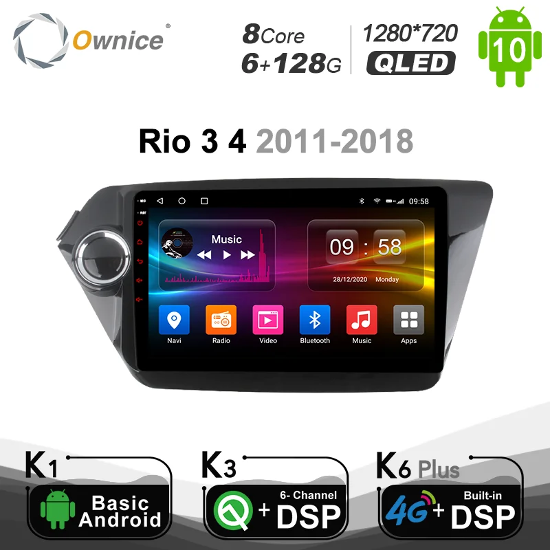 Автомобильный радиоплеер 6G + 128G Ownice Android 10 0 GPS Navi для Kia k2 RIO 2012 2013 2014 2015 2017 4G LTE DSP SPDIF