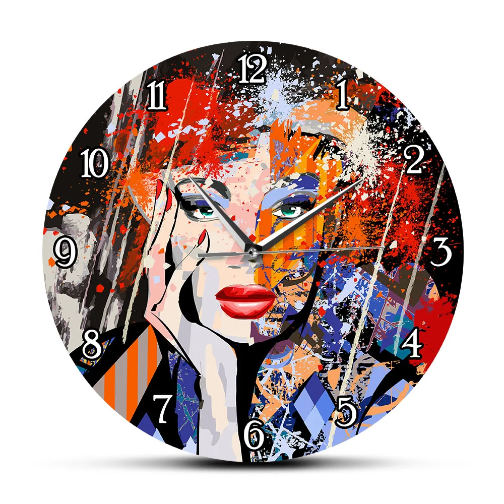 Абстрактные Художественные Модные женские портреты современные настенные часы