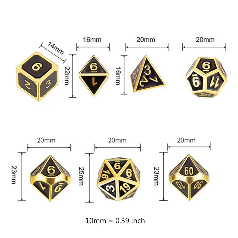 

7pcs Metal Dice Set DND Solid Polyhedron for Party Board Game RPG MTG Role Playing Games Dropshipping