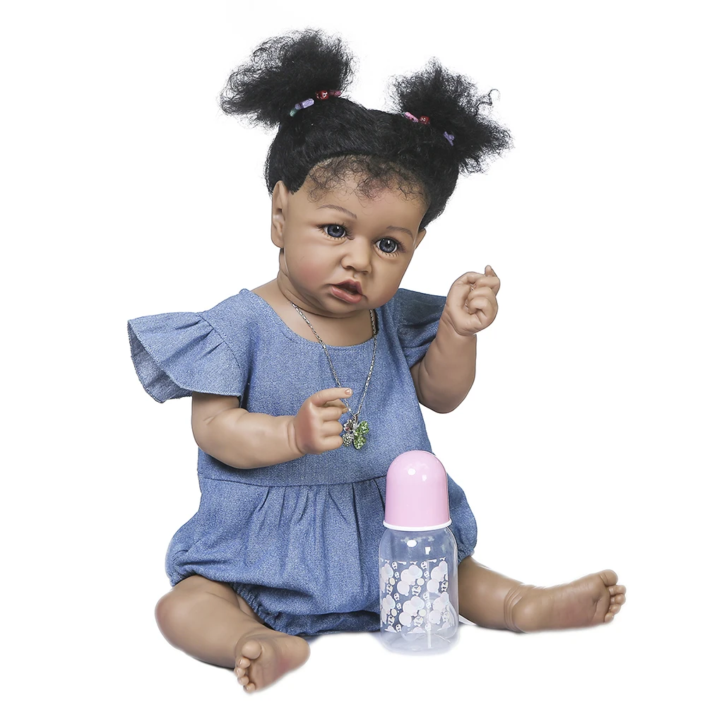 

Rebirth Doll Realistic Curly Hair Humanoid Simulation Doll Cute Striped Overalls Rebirth Doll Soft Newborn Soothing Doll