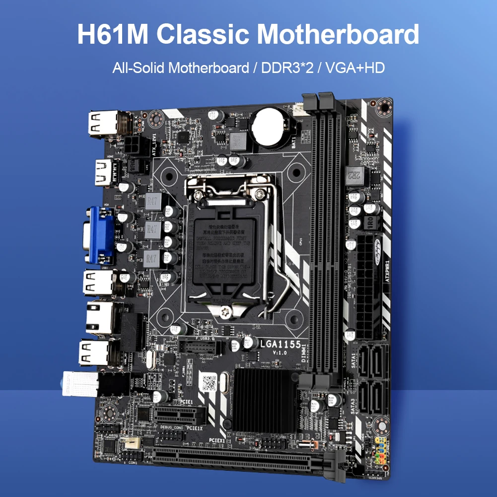 

Компьютерная материнская плата H61M DDR3 USB2.0, системная плата для компьютера PCIE 8X, со слотом M-ATX LGA1155, для Intel Core i7/i5/i3/Pentium/Celeron VGA + HDMI