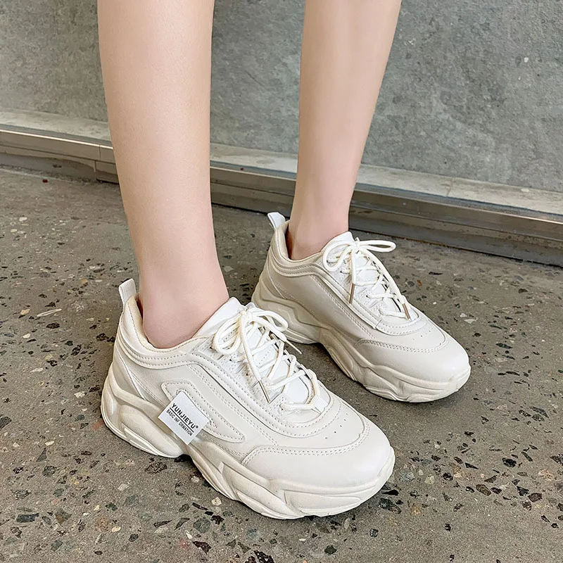 

Shoes Womens Sneakers Tennis Female Platform Roses Casual Trainers 2021 Fashion Thick Sole Rubber Leisure Low PU Riband Lace-Up