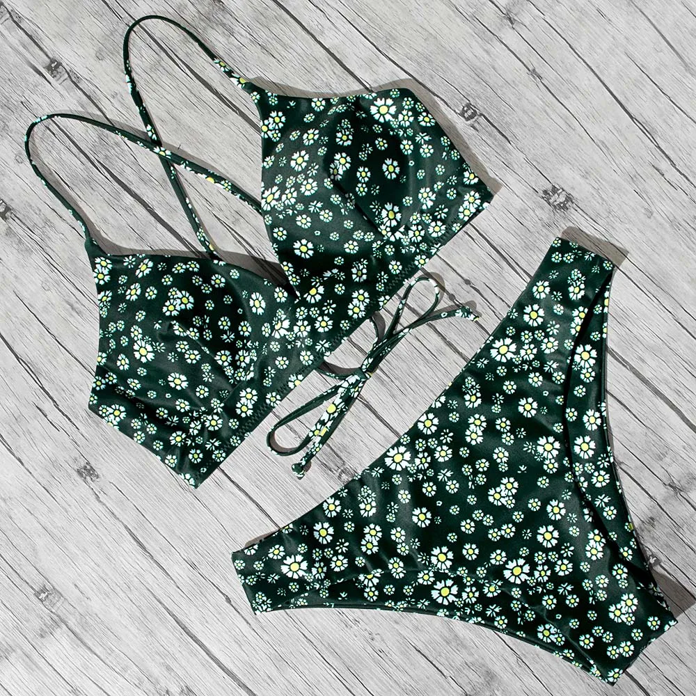 Купальник бикини с галстуком краской женский купальник высокой талией цветочным