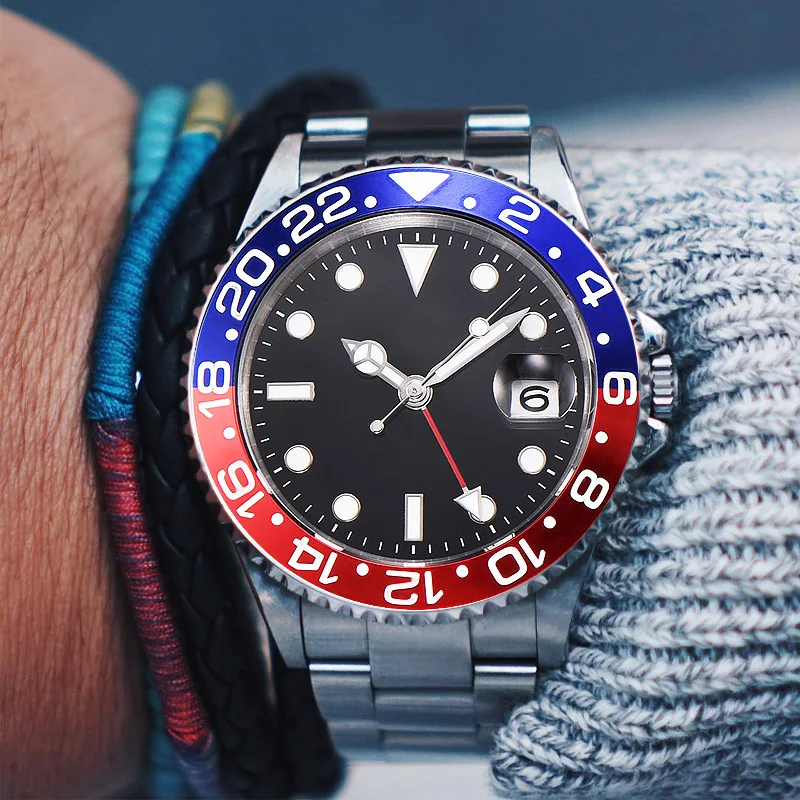 Механические Мужские часы GMT 40 мм сапфировое стекло мужской автоматический