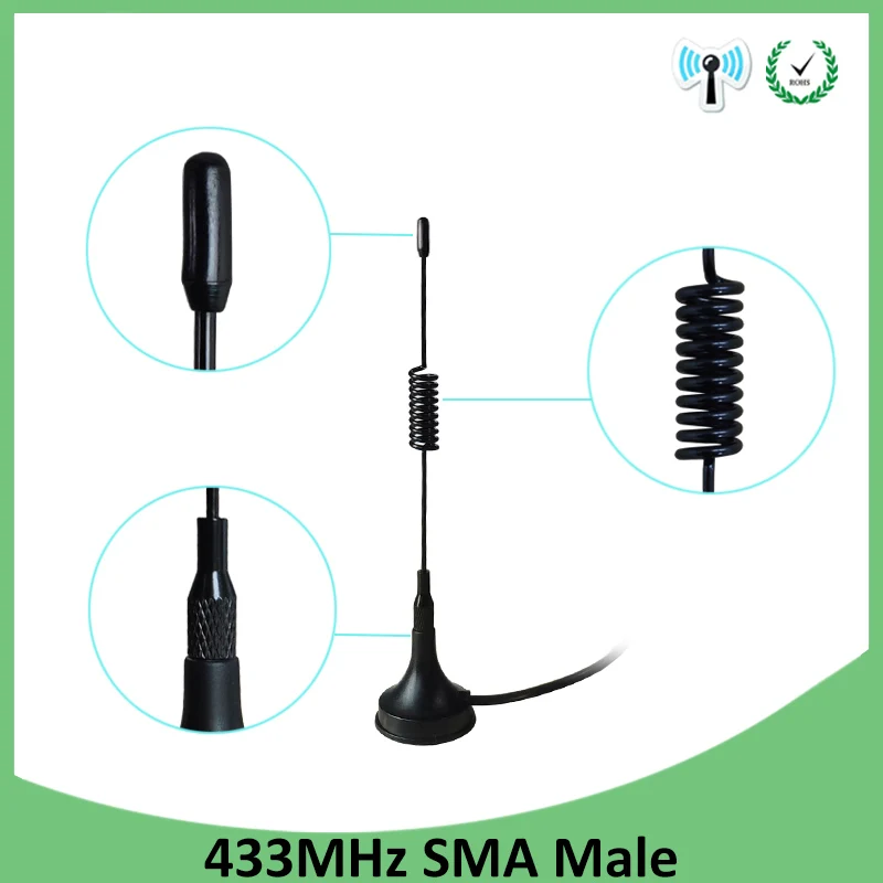 5 шт. дБи 433 МГц GSM антенна SMA Штекерный разъем м прямая Магнитная основа для