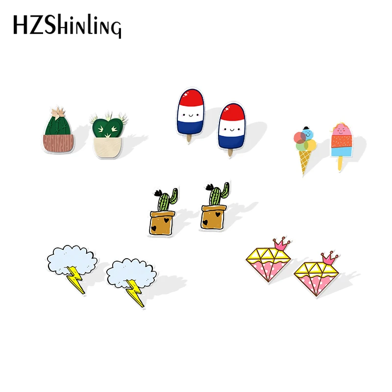 2019 новые милые мороженое эскимо акриловые серьги с рисунками из кактусов цветы