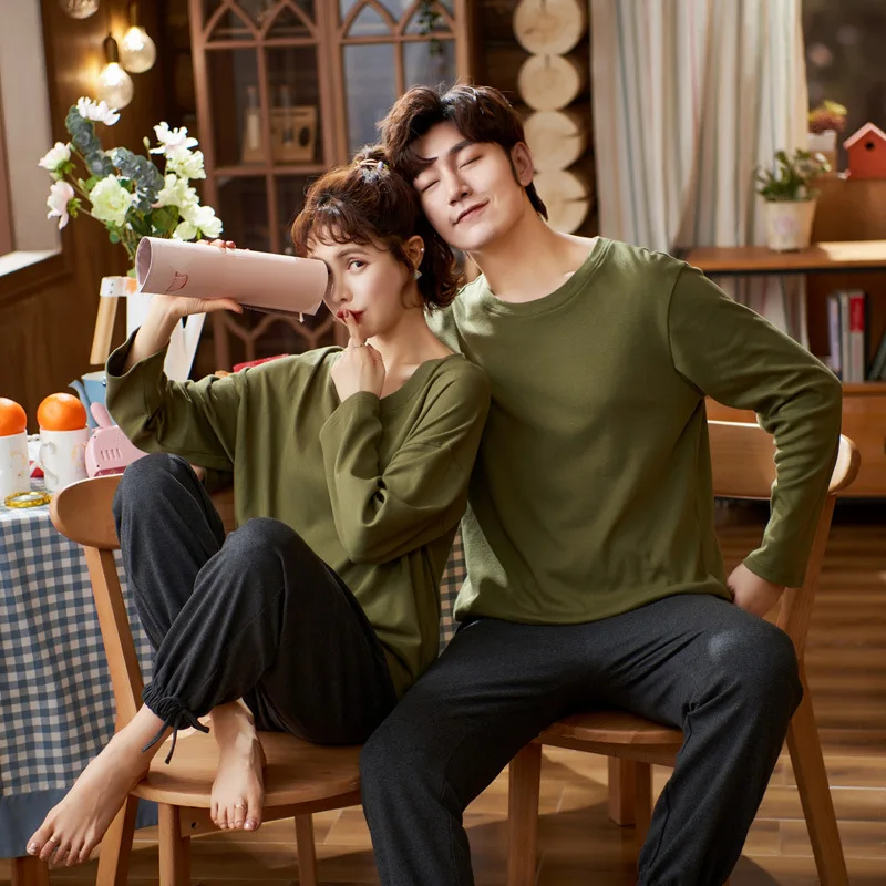

Women's Long Sleeve Pants Cartoon Lovely Home Clothes Set Can Be Worn Out Spring and Autumn Couple's Pullover Pajamas