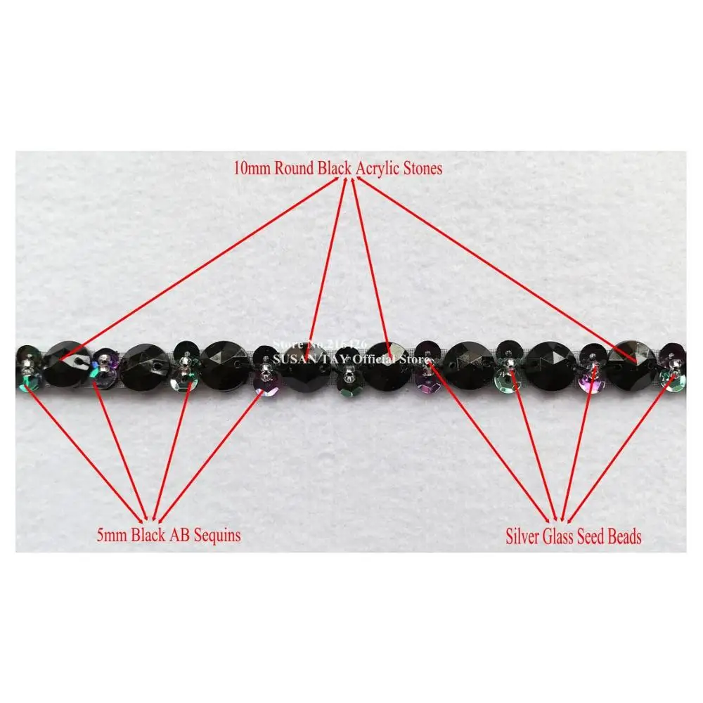 1 ярд х Новинка пришивное черное платье ручной работы с бисером и блестками
