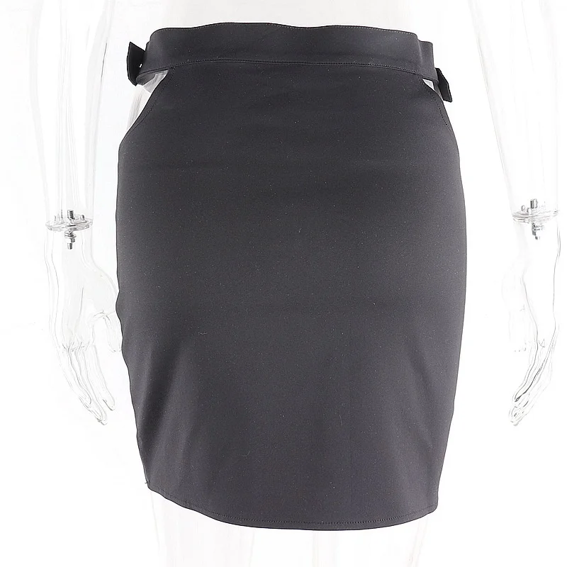 

2021 Black Punk Skirt Hollow out A Line Belt Solid Color Mini Skirt Women Summer Sexy Casual Party Club Wear Girl Chic Skirts
