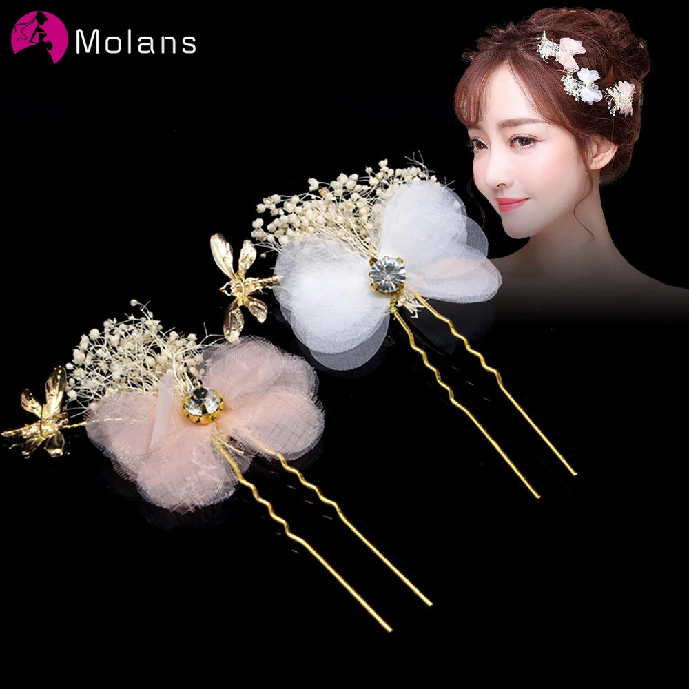 Заколки для волос MOLANS ручной работы со стрекозой свадебные шпильки с кристаллами
