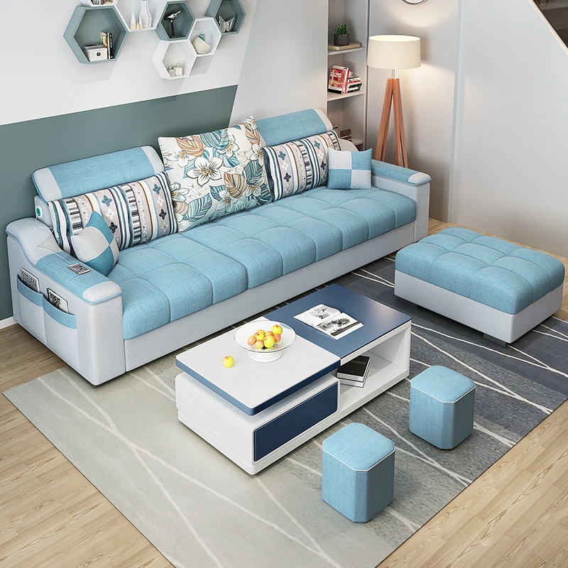 Модный диван Синий тканевый Высококачественная мебель для гостиной удобный