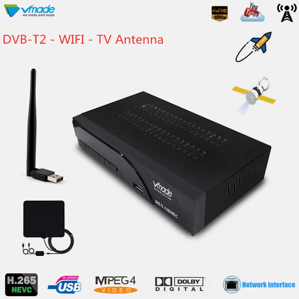 Vmade DVB-T2/T ТВ-тюнер H.265 HD цифровой эфирный ресивер Full 1080P Поддержка Youtube Dolby AC3+ wifi с внутренней ТВ-антенной