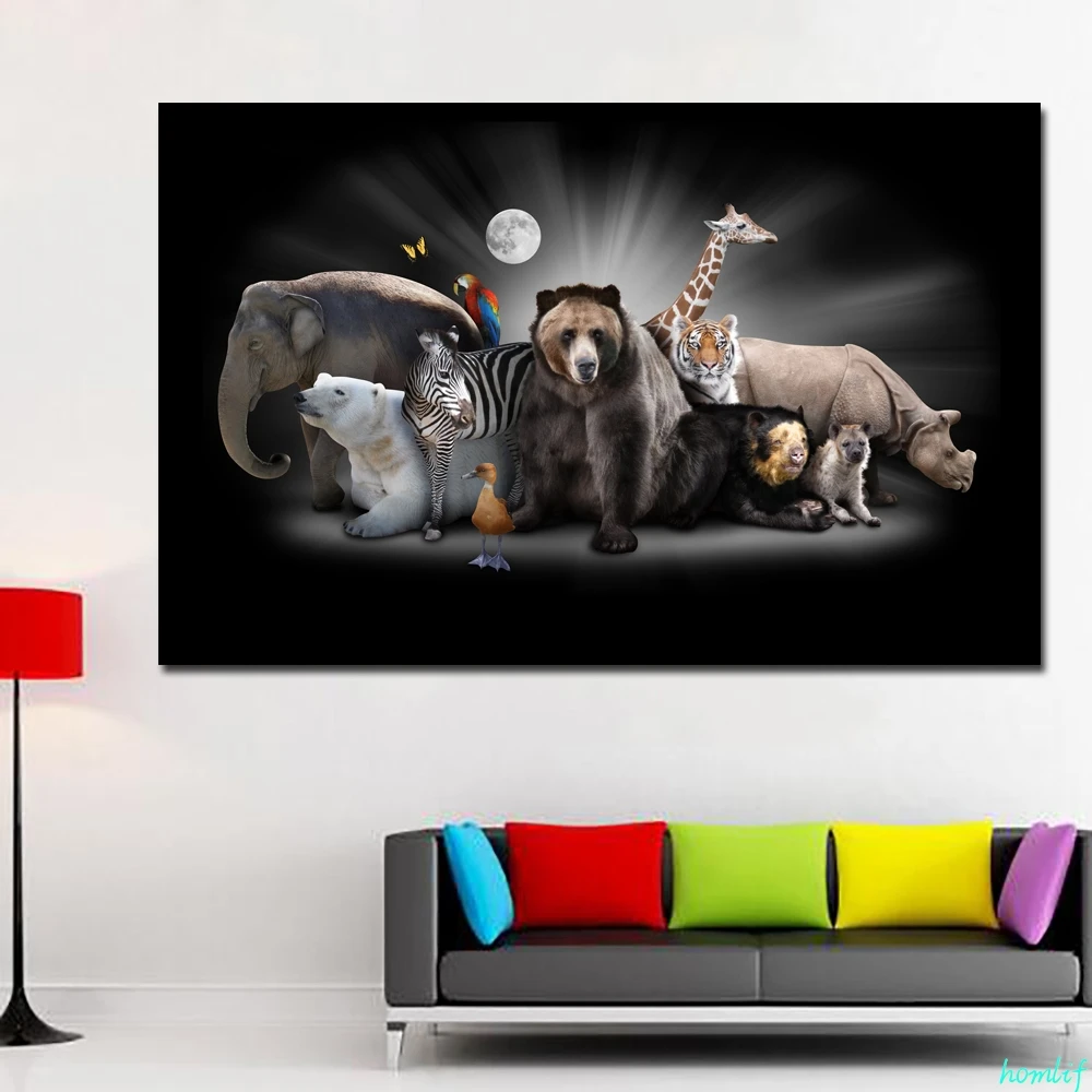 Алмазная вышивка слон белые медведи зебры луна животное полная квадратная