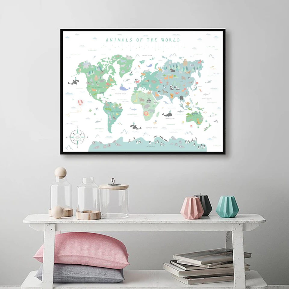 Настенная карта мира с изображением лесных животных|Рисование и каллиграфия| |