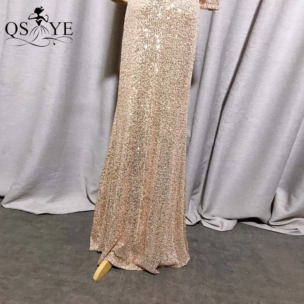 Золотистые вечерние платья QSYYE с длинным рукавом недорогое вечернее платье