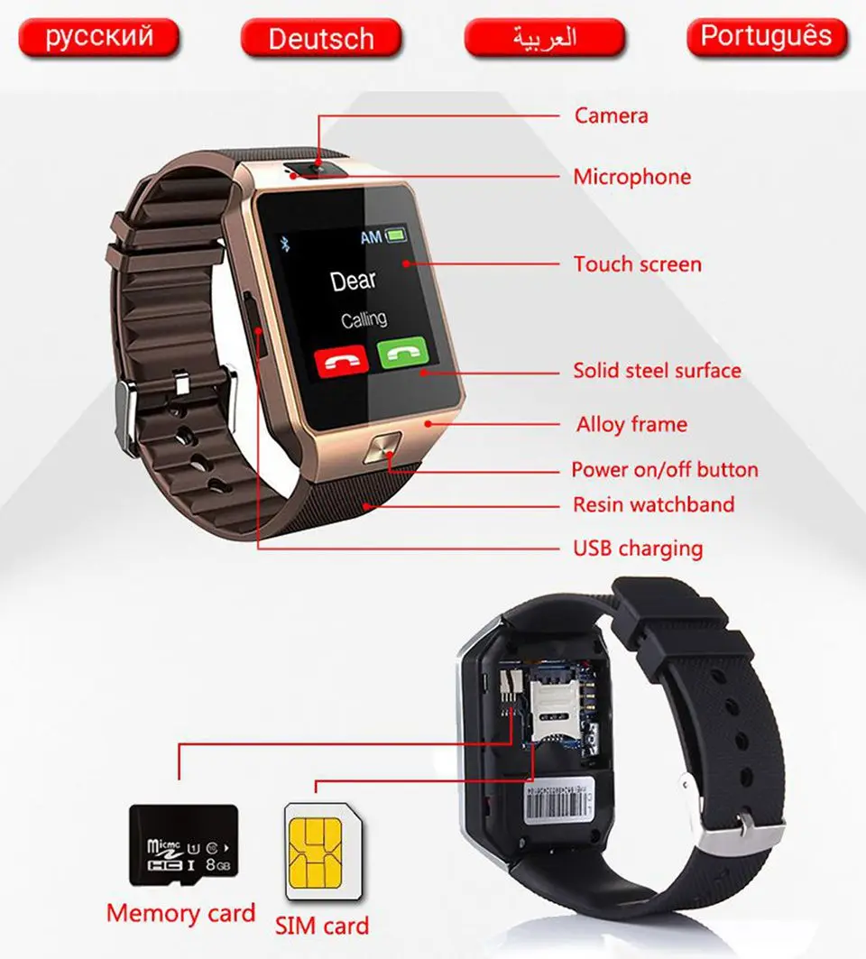 

Bluetooth Men's Watch 2020 With Camera Support SIM TF Card Compatible Smart Clock hoursWomen's Watch For Android ios amazfit gtr