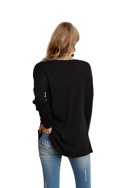 

2020 Autumn Winter Solid Women T-shirt Casual O-neck Long Sleeve Button Pullover Tops Plus Size S-5xl Black Grey T-shirts
