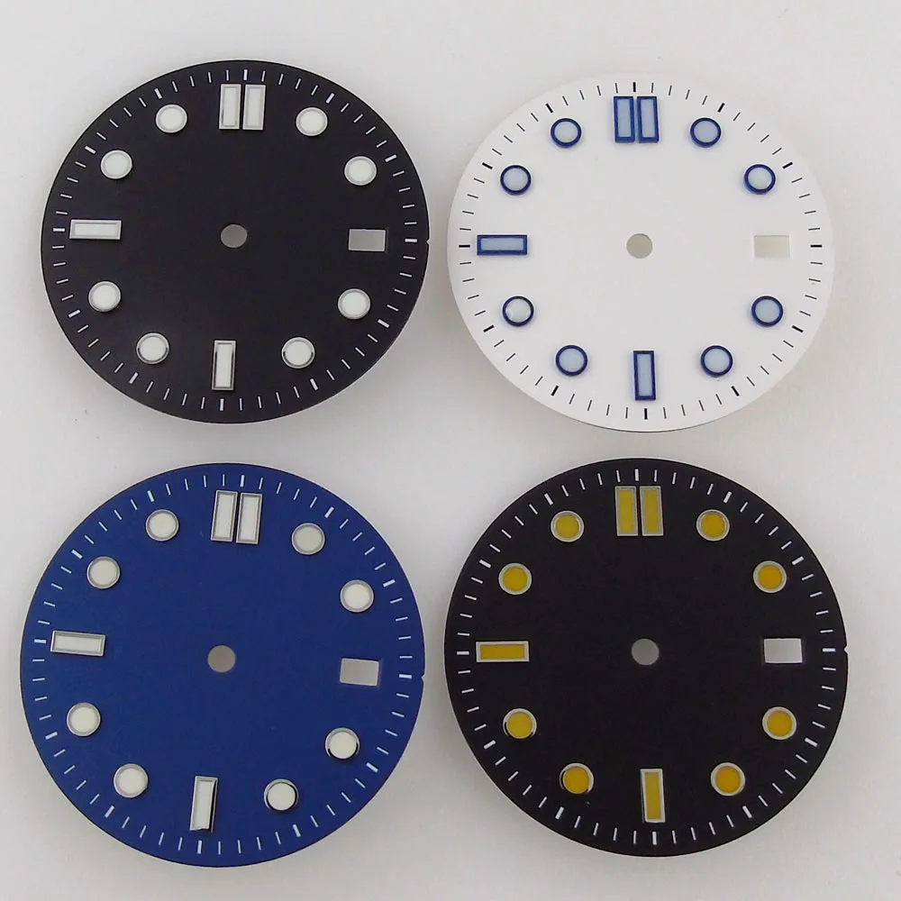 

31mm Watch Dial Fit for NH35/NH35A Automatic Movement Black/Blue/White Date Window Green Lume Sterile Watch Face Replacements