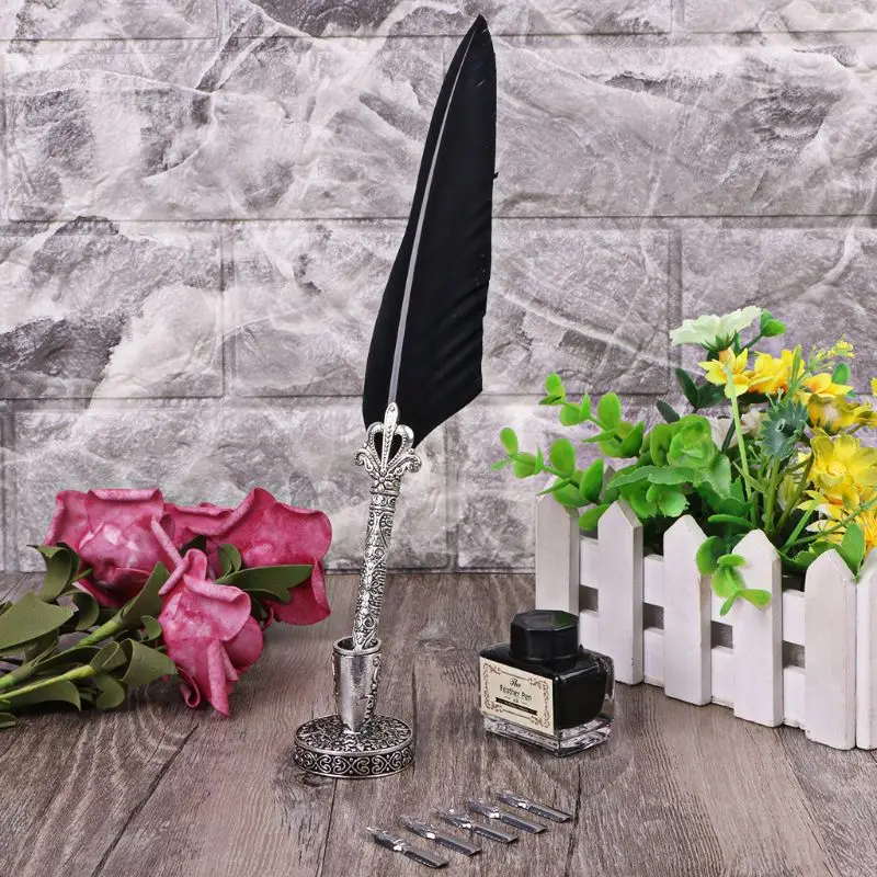 

English Calligraphy Feather Dip Pen Writing Ink Set Stationery Gift Box With 5 Nib Wedding Gift Quill Pen Fountain Pen