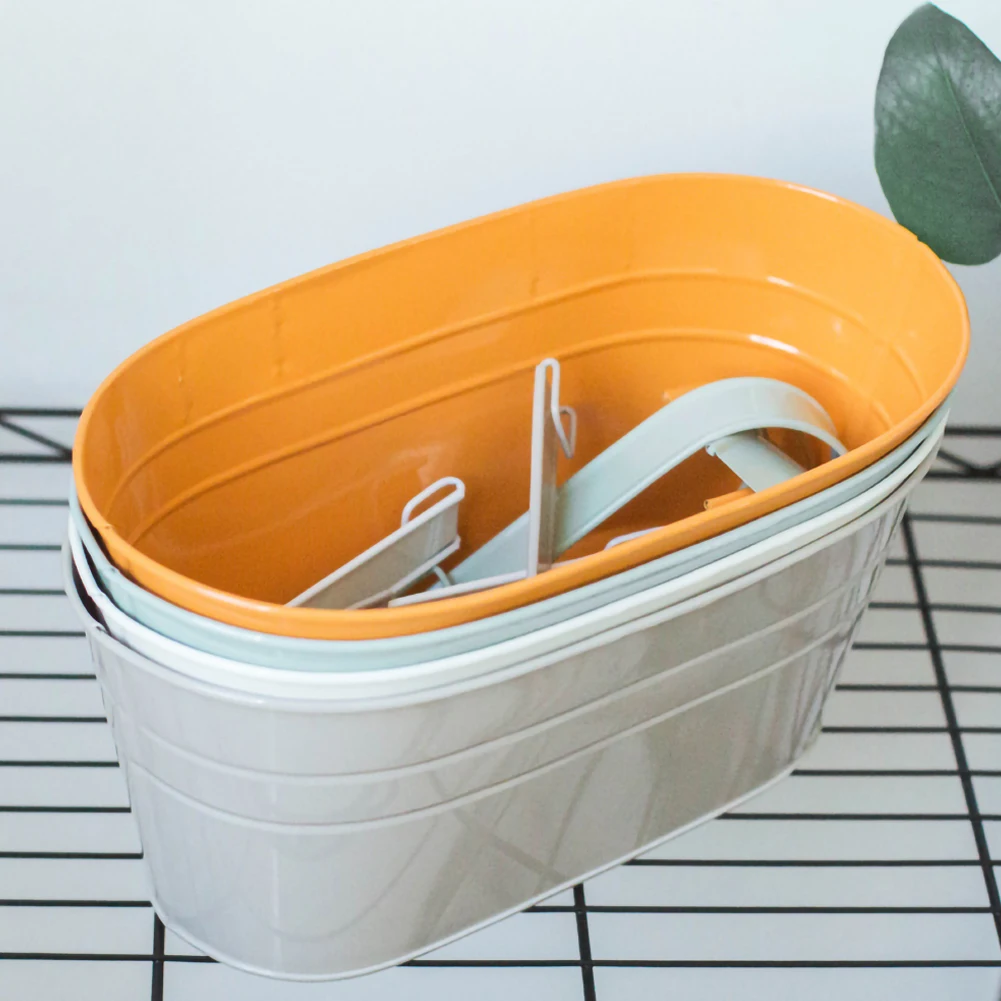 

Promotion 1pcs Colorful Hanging Flower Pots Metal Iron Balcony Garden Plant Planter With Detachable Hook For Home Decoration