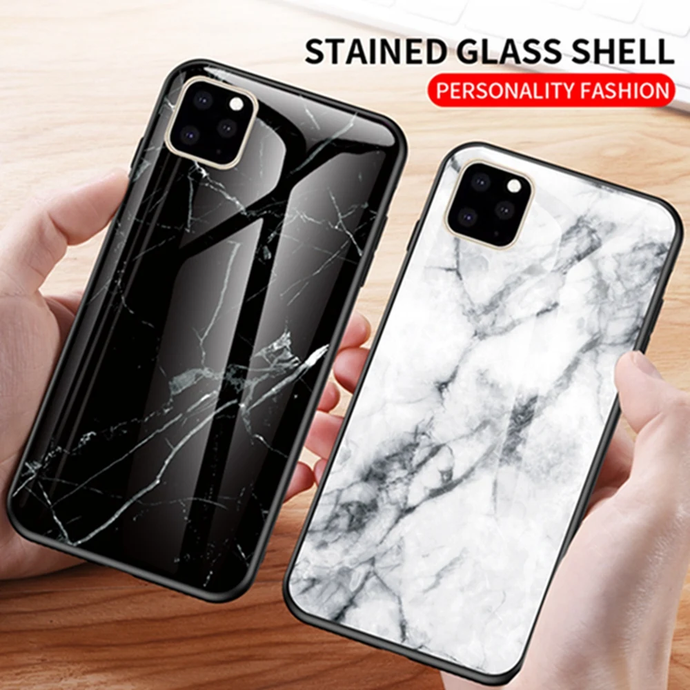 Eqvvol Marble Tempered Glass Case For iPhone X XS XR 11 Pro MAX 7 8 6 6s Plus Gradient Shockproof Bumper Back Cover Coque |
