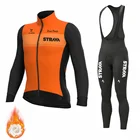 Зимний велосипедный комплект, велосипедная команда STRAVA, термальная флисовая спортивная одежда с длинным рукавом, гоночный костюм из Джерси для мужчин, велосипедная одежда