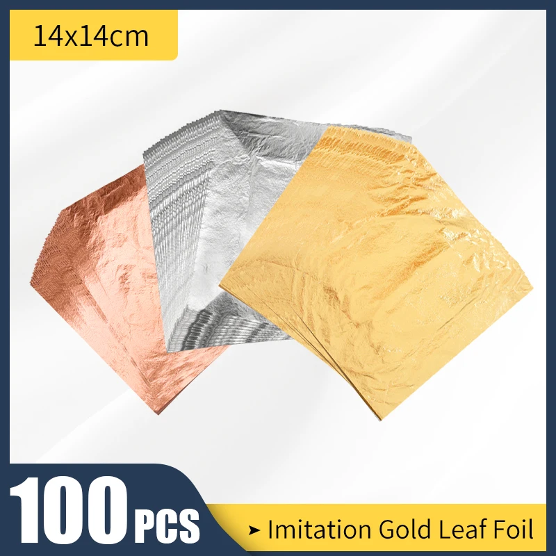 

100pcs 3 Colors Imitation Gold Leaf Paper Gold Foil Sheets Gilding Copper Aluminum Leaf for Arts Crafts Gilded Home Decoration
