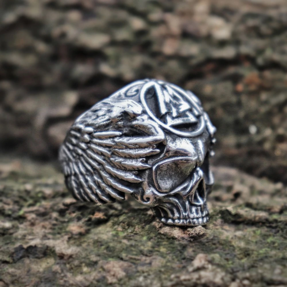EYHIMD Viking символ Valknut Sukll кольцо из нержавеющей стали Мужские Вороны байкерские