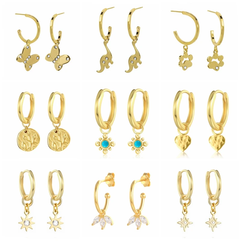 

Aide 925 Sterling Silver Cute Dinosaur Butterfly Pendant Drop Earrings For Girls Turquoise Heart Sun Star Charm Dangle Earrings