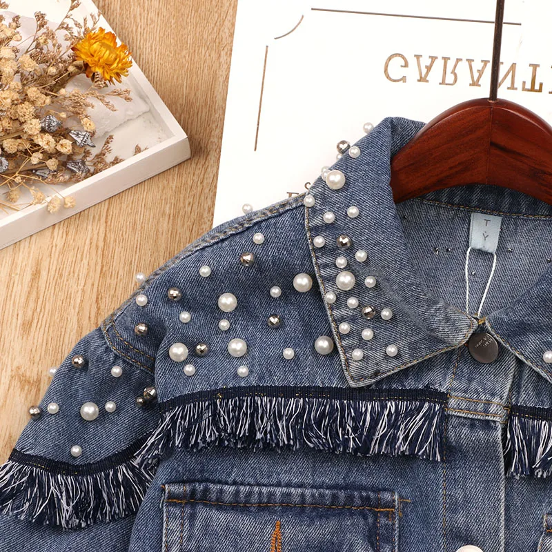Подростковая Осенняя джинсовая куртка для маленьких девочек пальто модная
