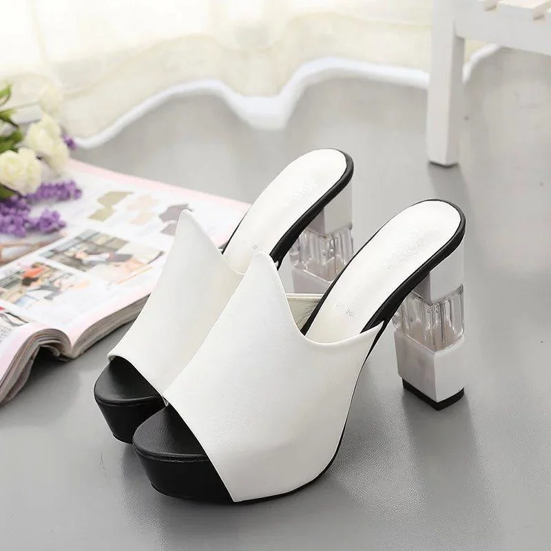 

Large women's shoes 2020 new fish mouth shoes thick heel slippers women's Handmade High Heel Sandals